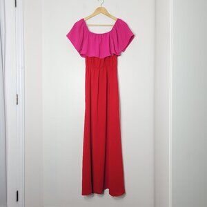 Sugarlips NEW Women's Red Off Shoulder Pink Ruffle Loose Maxi Dress Size S NWT